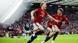 Scott McTominay celebrates after scoring the winning goal for Manchester United against Brentford at Old Trafford, October 2023