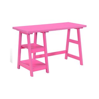  Convenience Concepts Designs2Go Trestle Desk with Shelves, Pink