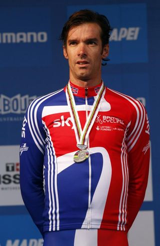 David Millar (Great Britain) on the podium with his silver medal