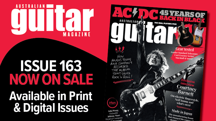 An image announcing the release of Australian Guitar issue #163, with Malcolm Young on the cover