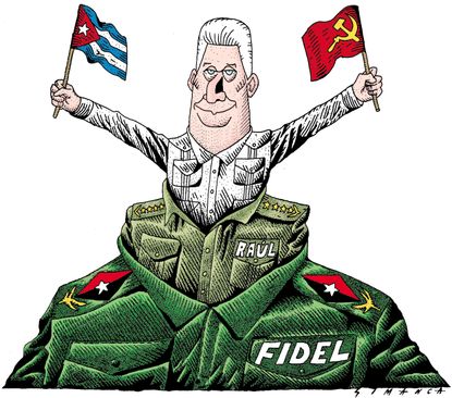Political cartoon world Cuba Miguel Diaz-Canel presidency Fidel Castro Raul Castro Soviet Union
