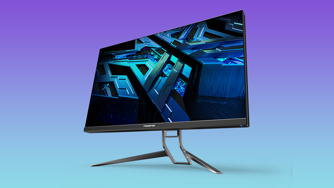 Acer Predator X32 gaming monitor on a purple gradient background