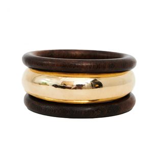 Bangles - Gold Electroplated Wood/dark Wood Mix Set of 3