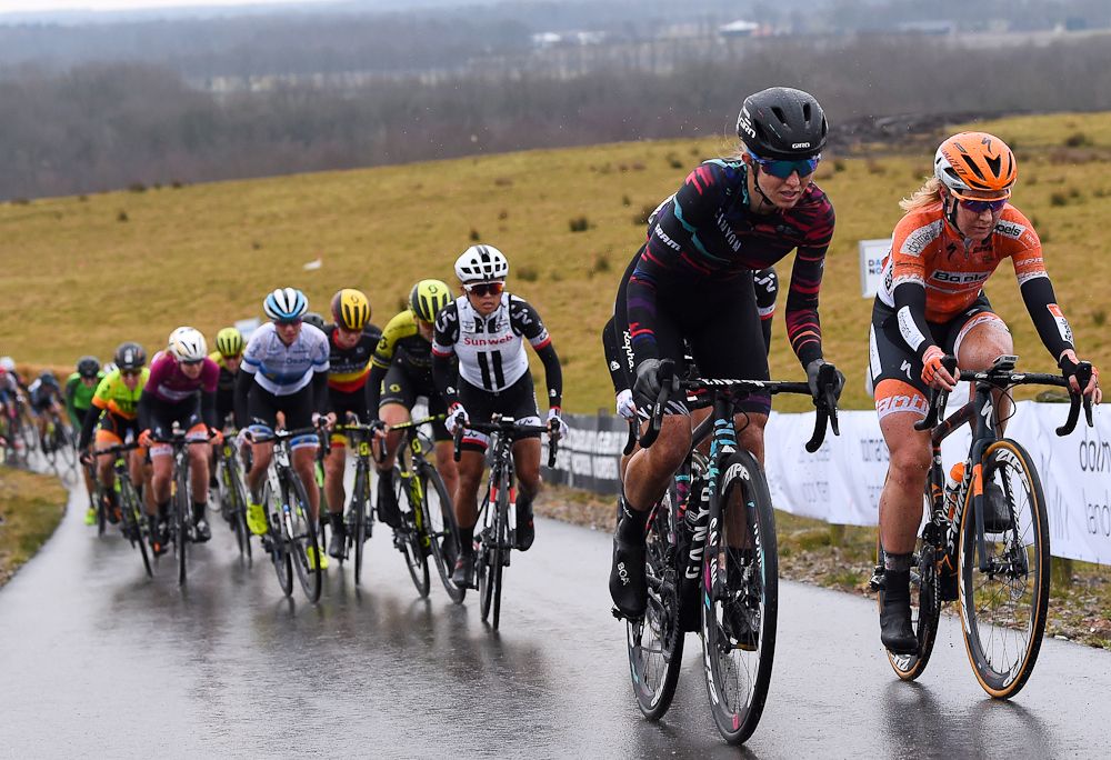 Alexis Ryan on a climb at Ronde van Drenthe