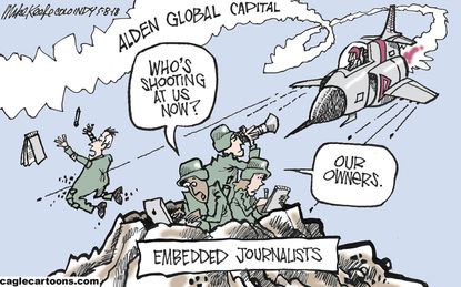 Editorial cartoon U.S. embedded journalists hedge funds