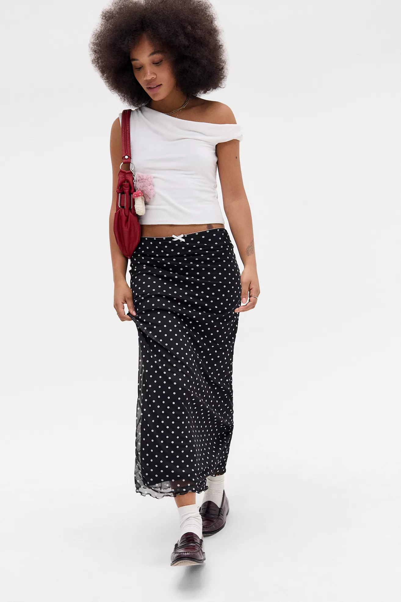 Uo Polka Dot Mesh Maxi Skirt
