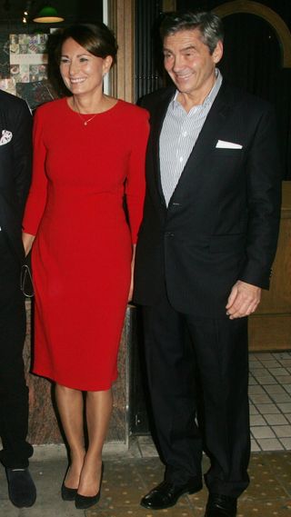 Carole Middleton wearing red midi dress