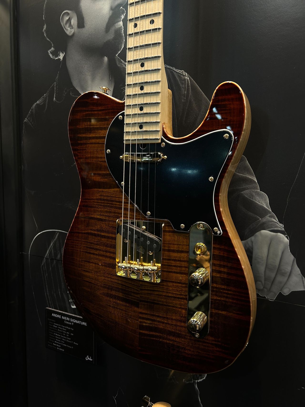 A Suhr guitar, on display at the 2026 NAMM show in Anaheim, California