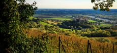 Looking down from the Apennines to the Po Valley, Langhirano, Parma, Italy