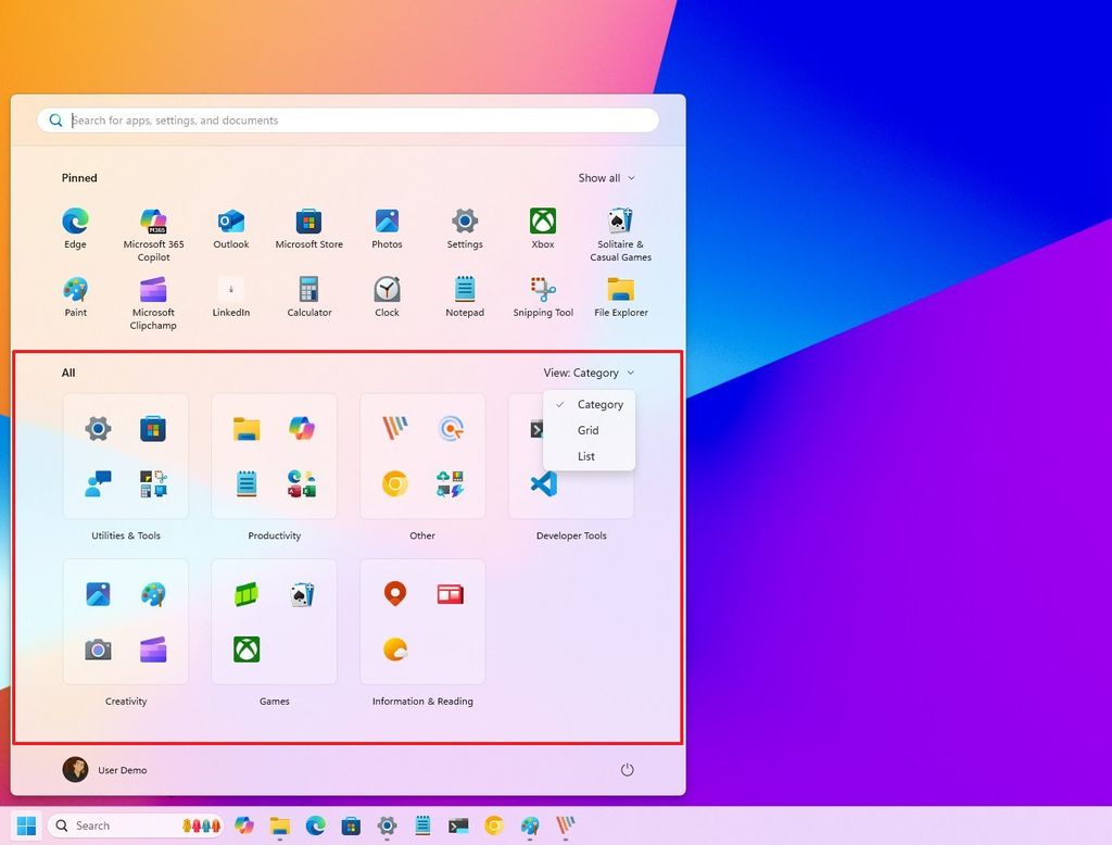 Start menu design All list
