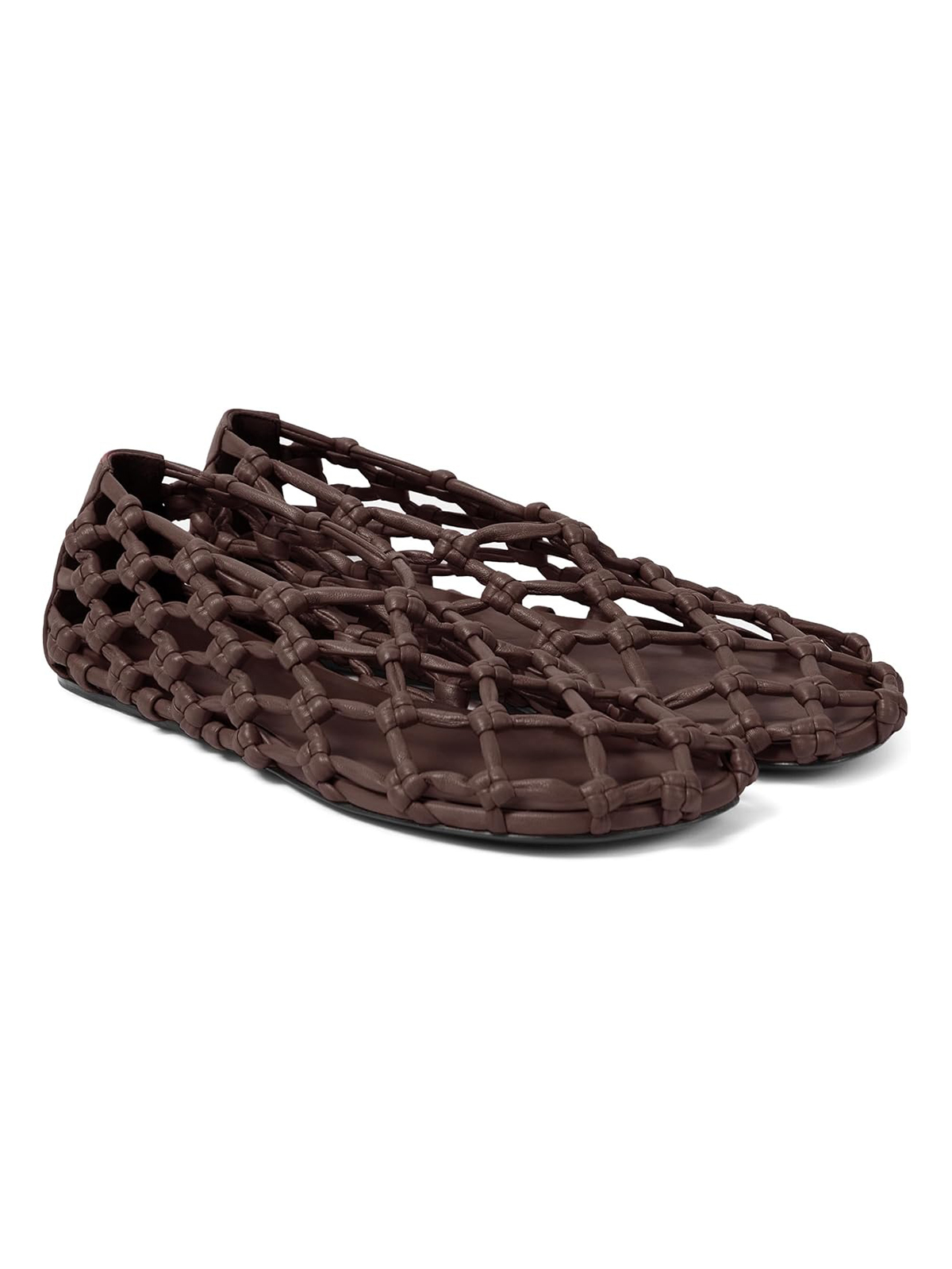 Oakmoo Brown Mesh Ballet Flats for Women Woven Hollow Beach Ballerina Flats Comfortable Casual Slip on Mary Jane Flats