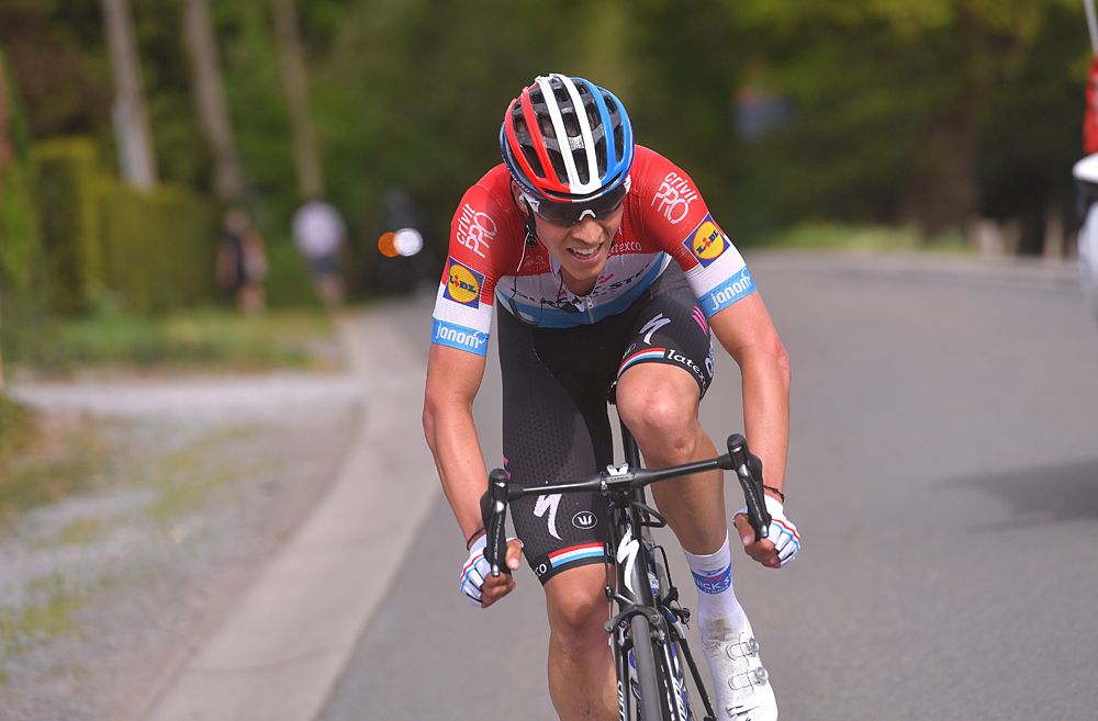 Bob Jungels (Quick-Step Floors) attacks to win Liege-Bastogne-Liege 2018