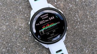 Garmin Forerunner 265 watch showing running power after a workout