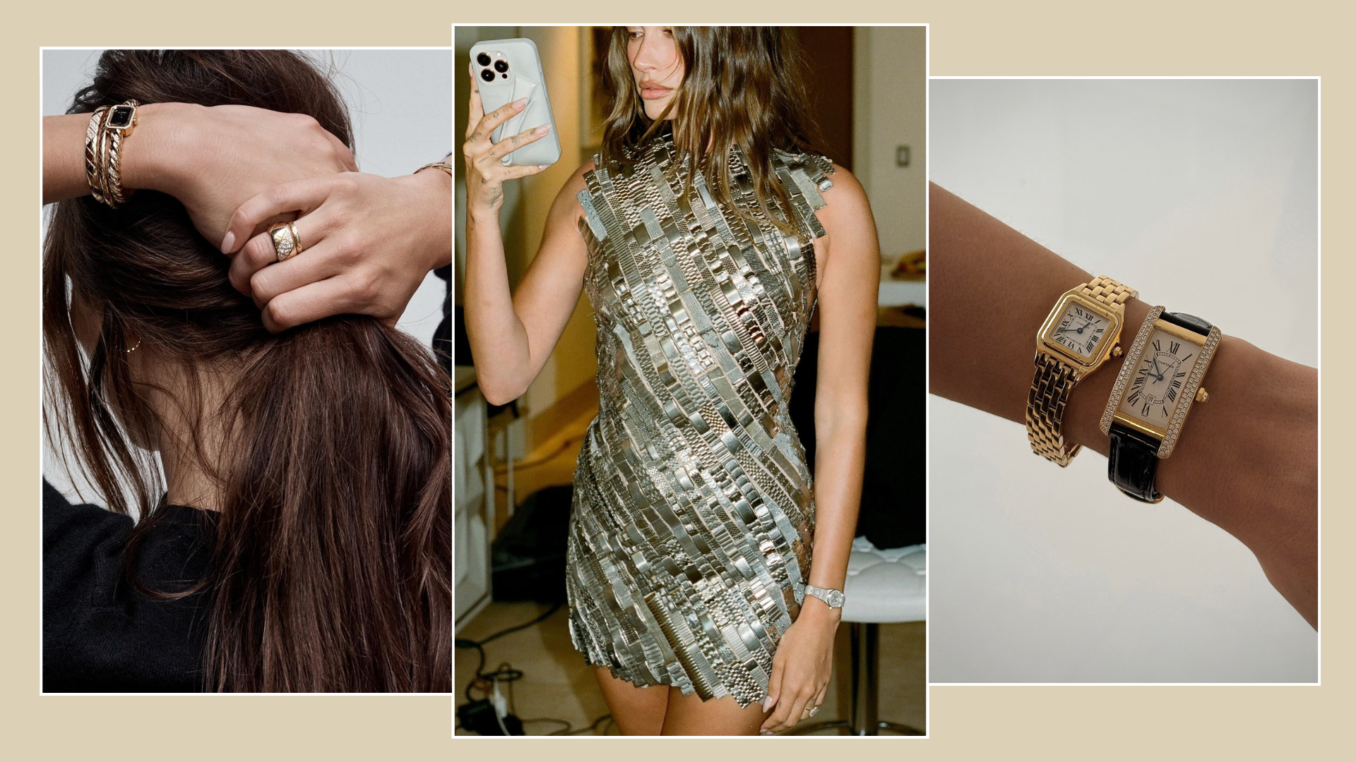 A collage of the best luxury watches for women, including the Cartier Panthere, Chanel Premiere Galon and Audemars Piguet Royal Oak.
