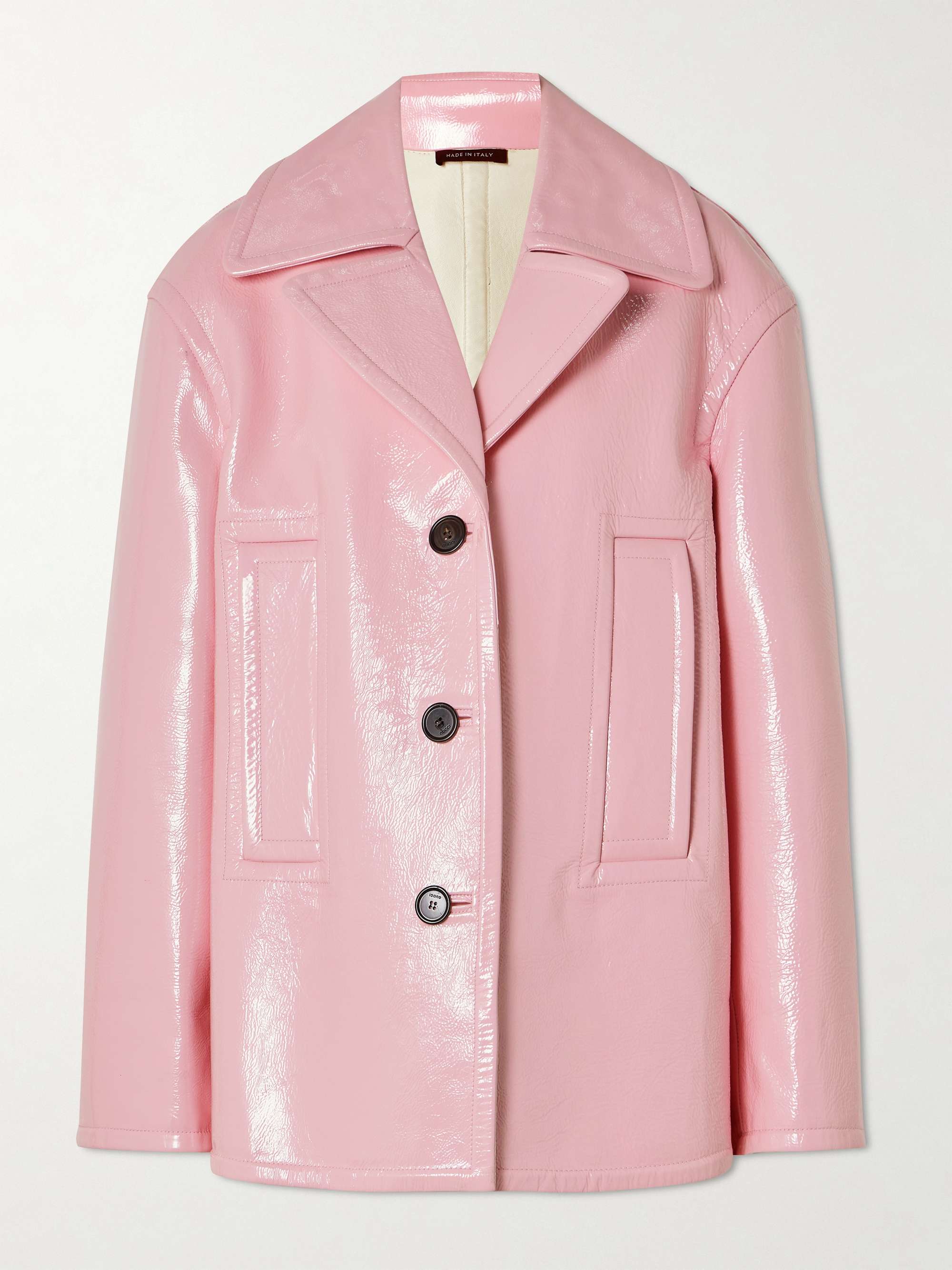 Oversized Crinkled Patent-Leather Coat