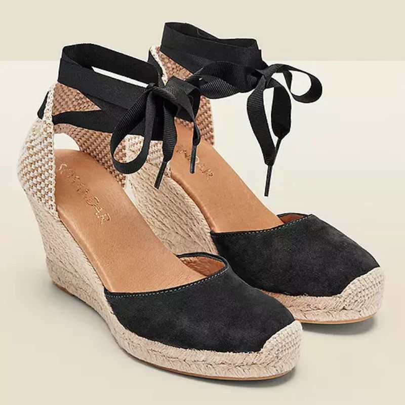 Perla Black Suede Valenciana Wedge Espadrille Sandals