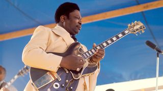American singer, songwriter and guitarist B.B. King (1925-2015) plays a Gibson ES-355 guitar live on stage at the New Orleans Jazz & Heritage Festival in New Orleans, United States on 15 April 1978.