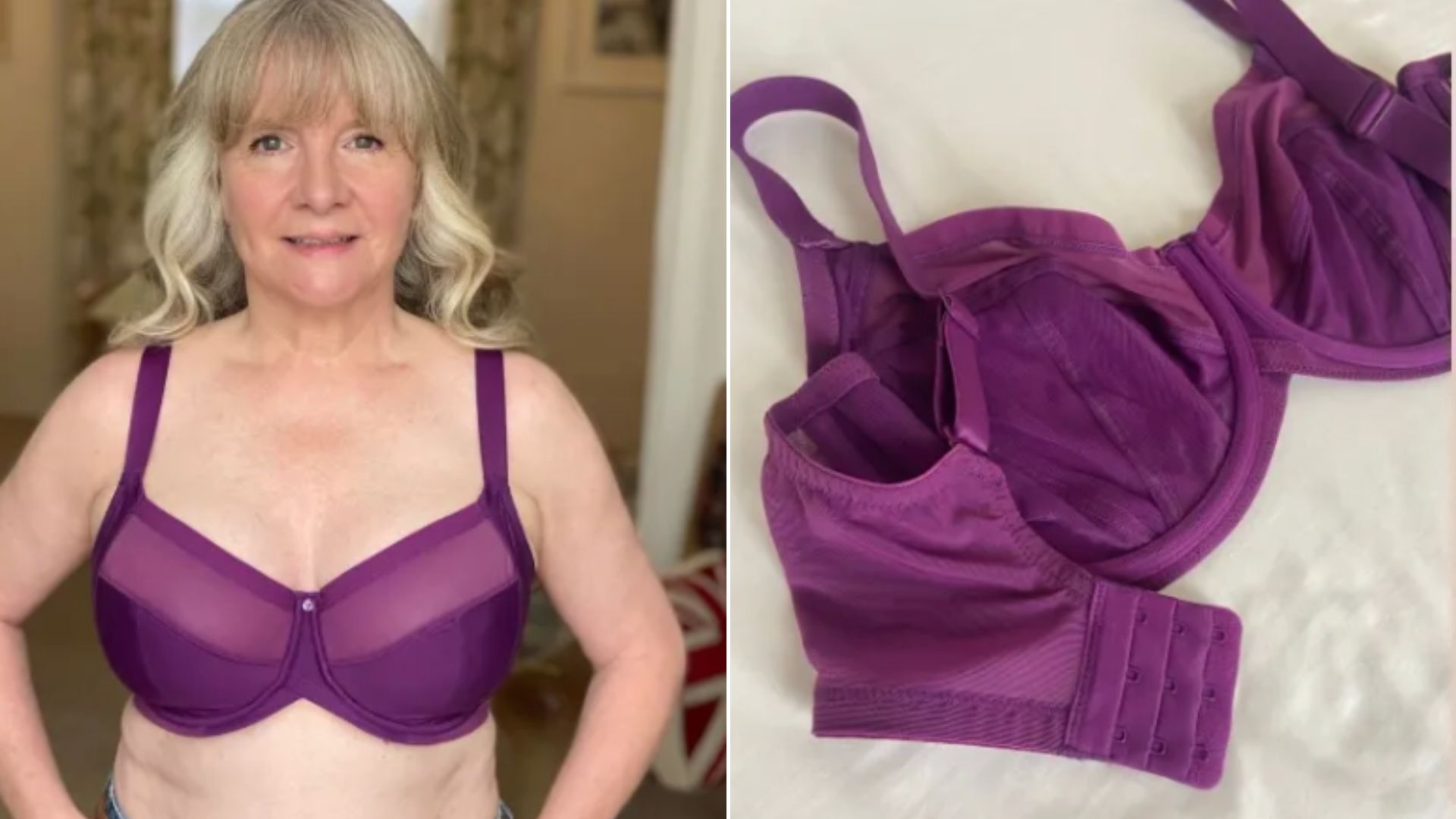 Two images of Julie Player testing the Curvy Kate WonderFully Full Cup
