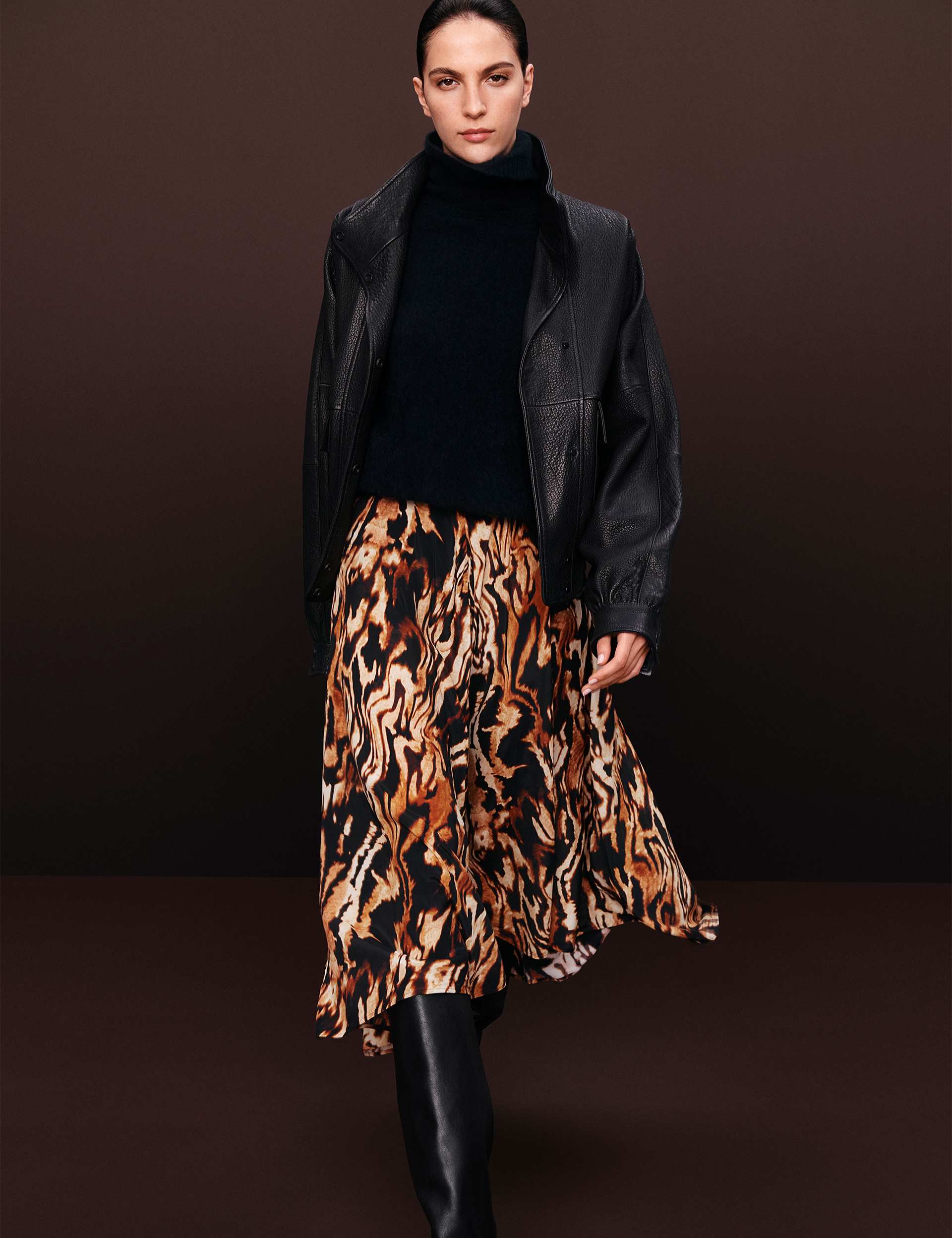Animal Print Asymmetric Midi Skirt With Silk