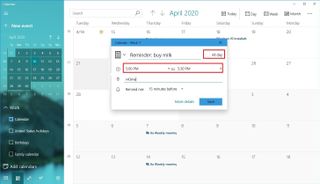 Windows 10 Calendar create quick event
