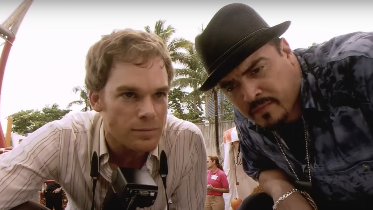 Michael C. Hall as Dexter Morgan and David Zayas as Angel Batista at a crime scene on Dexter