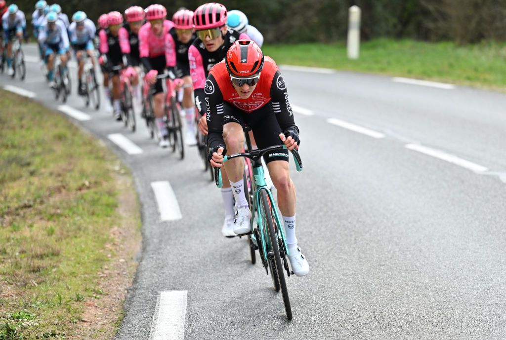 FAYENCE FRANCE FEBRUARY 21 Simon Guglielmi of France and Team Arkea BB Hotels competes during the 2nd Classic Var 2025 a 1549km one day race from Le Luc to Fayence on February 21 2025 in Fayence France Photo by Billy CeustersGetty Images