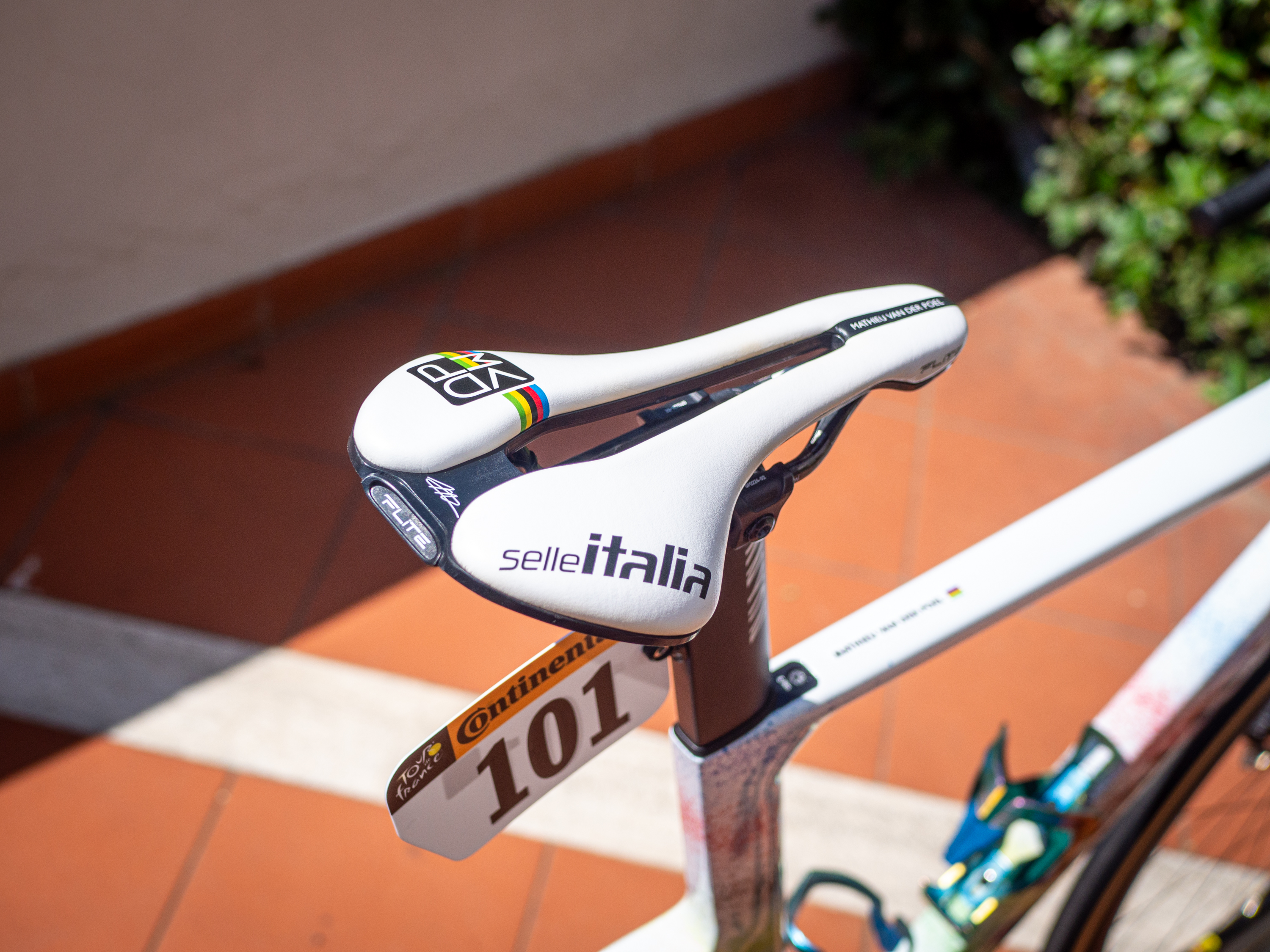 Van Der Poel has a signature Selle Italia Flite saddle fitted to his bike