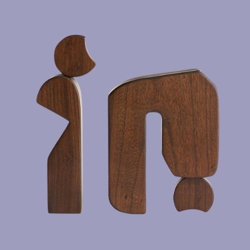 Set of 2 Elorme Solid Elm Statues Stained Walnut