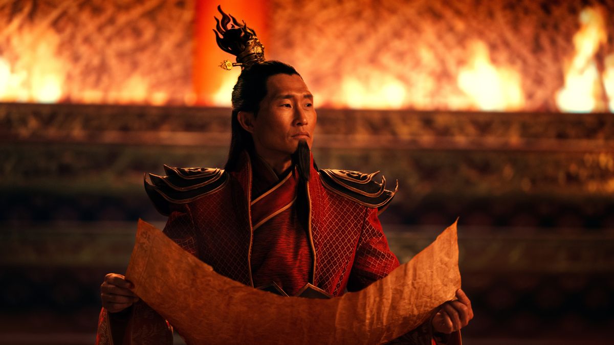 Daniel Dae Kim in costume as Fire Lord Ozai in Netflix&#039;s Avatar: The Last Airbender