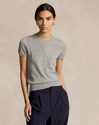 ralph lauren, Cashmere Short-Sleeve Crewneck Sweater