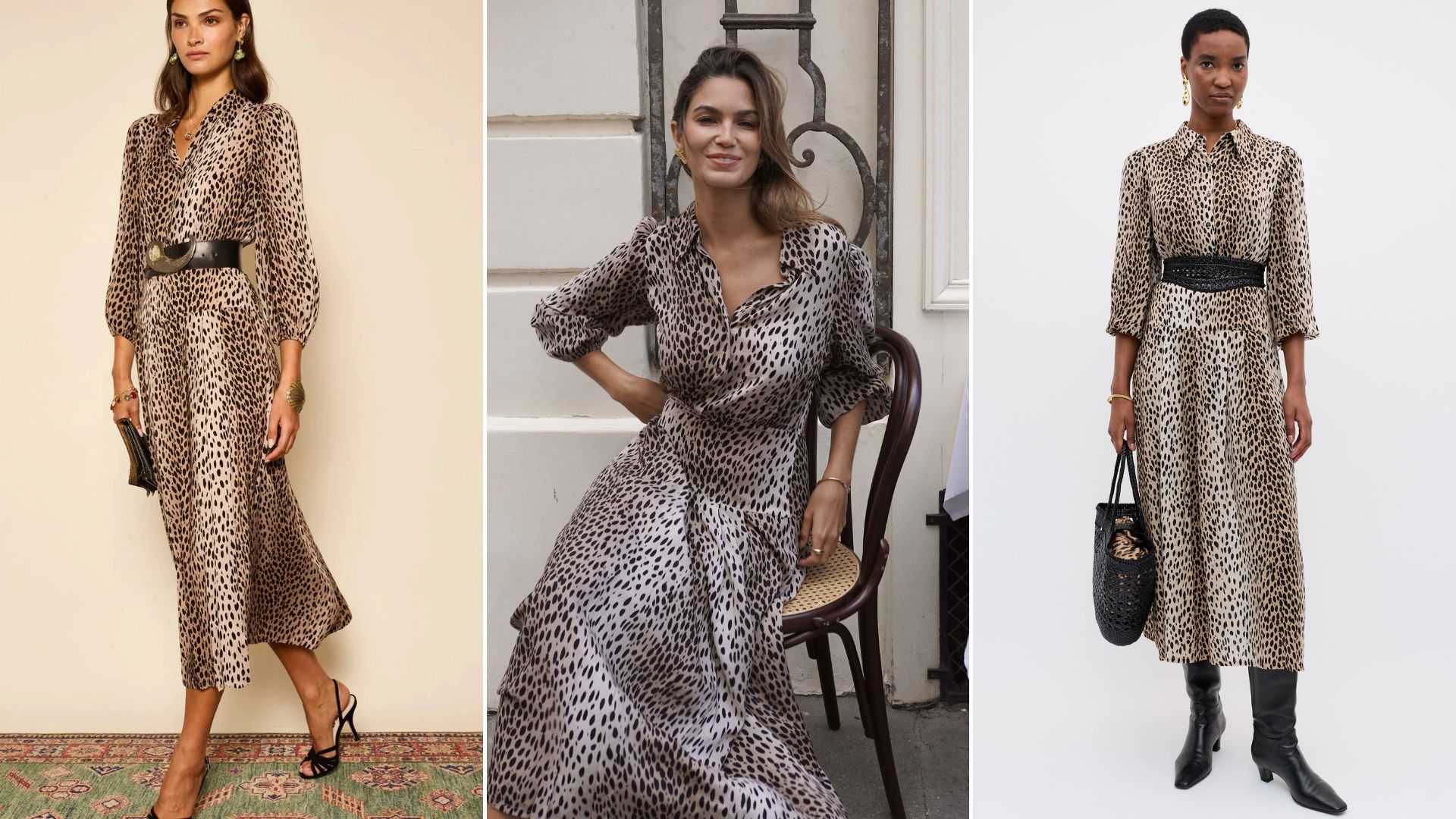 Three images of the Rixo Izzy dress