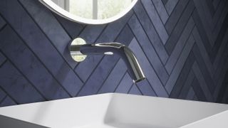 bathroom splashback ideas blue herringbone wall tiles