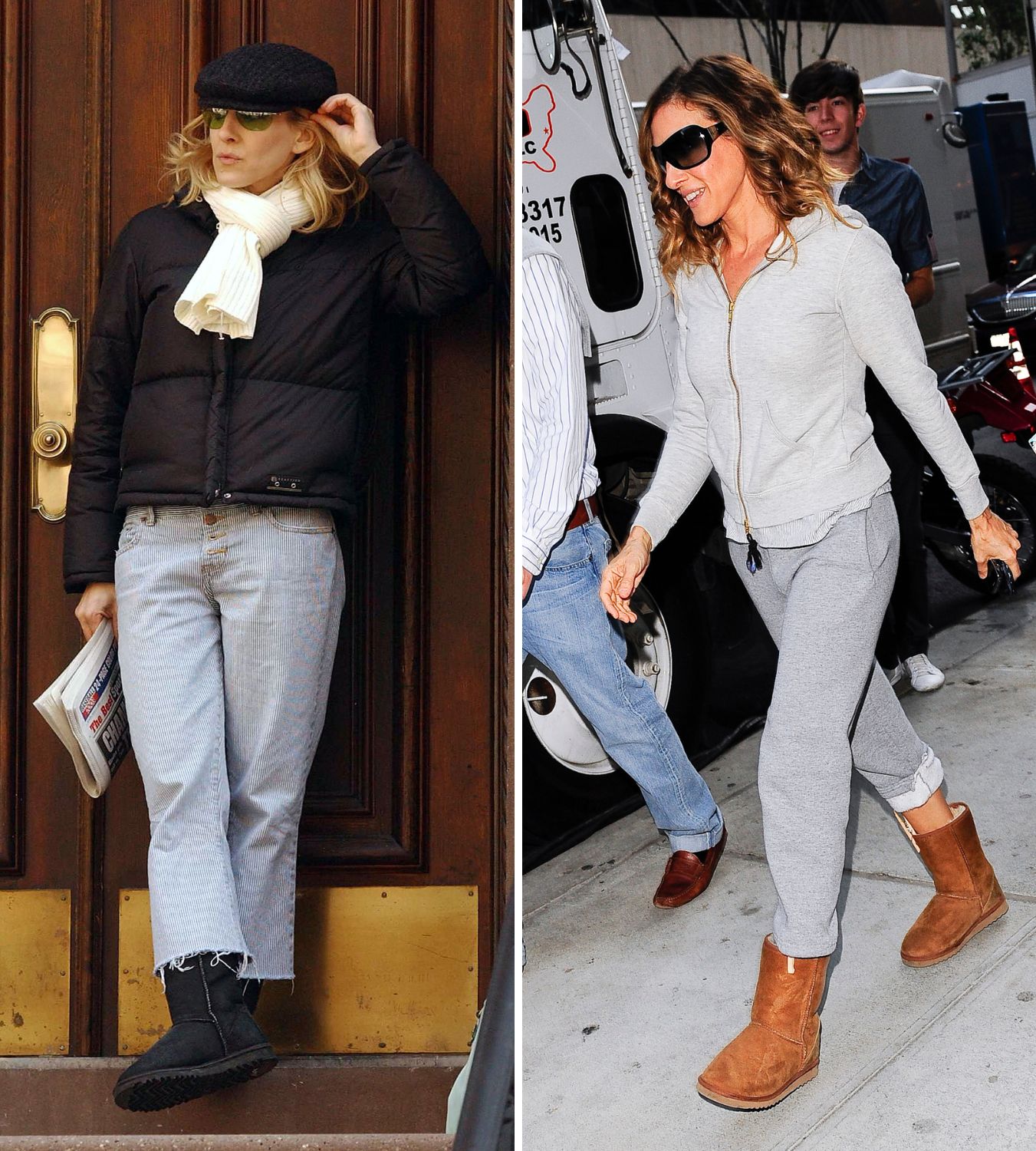 sarah jessica parker wearing ugg boots on the set of sex and the city