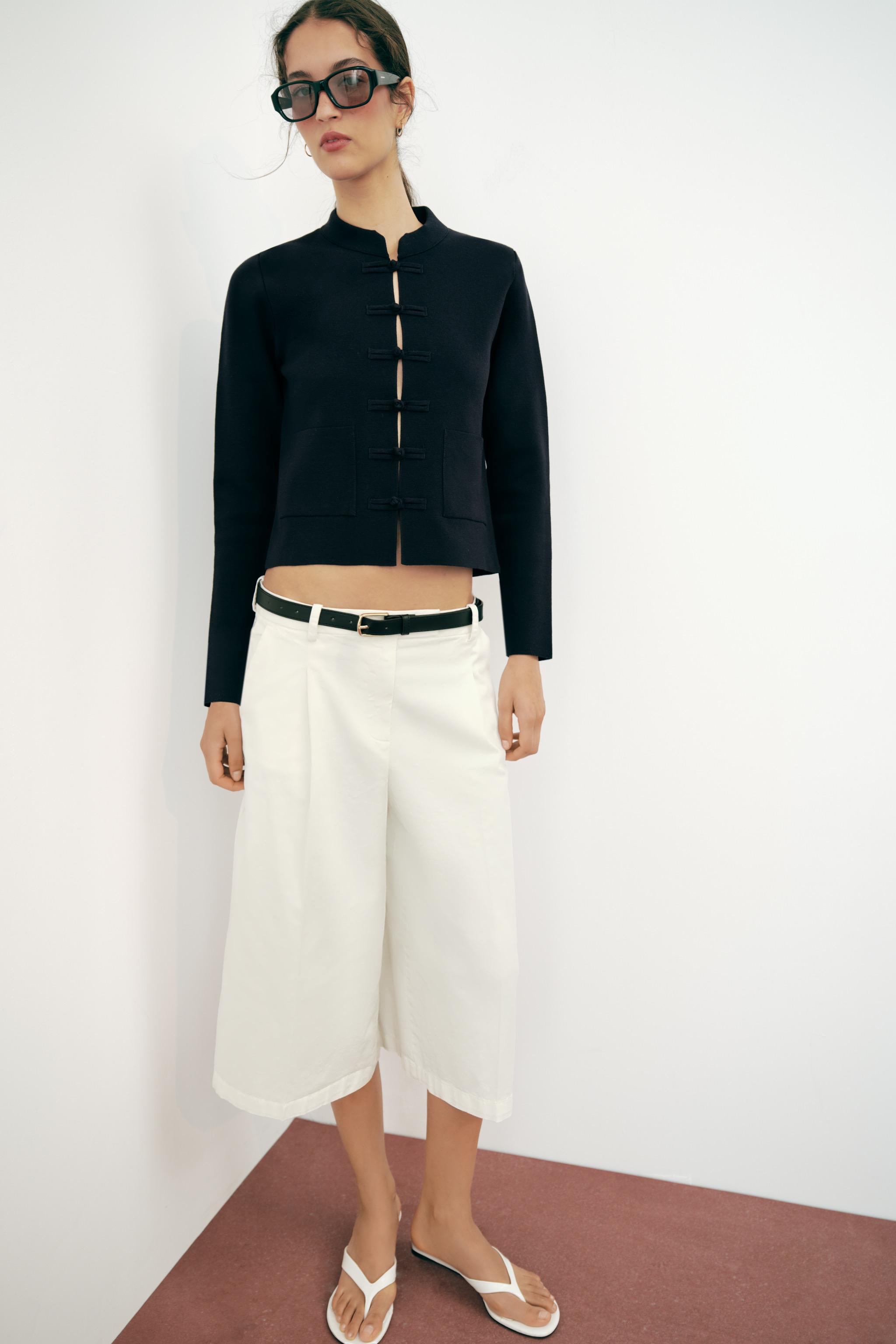 Knit Cardigan With Frog Fastening - Navy Blue - S