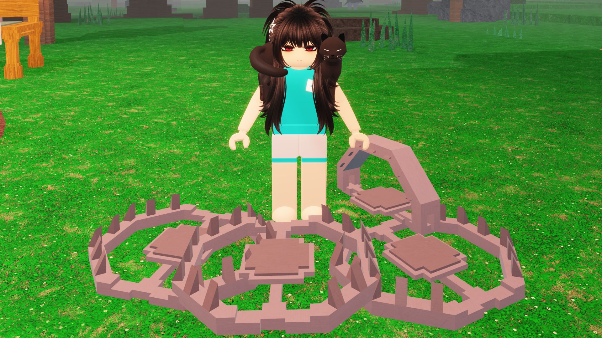 A Roblox player character surrounded by bear traps from the game 99 Nights in the Forest. 