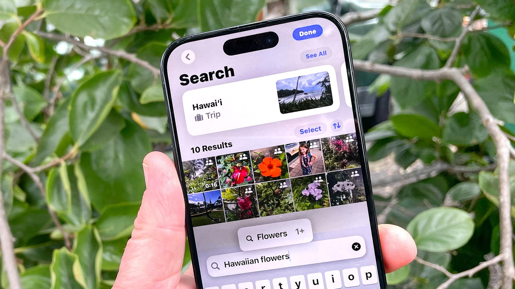 Natural language search on an iPhone 15 Pro running iOS 18.1