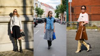 how to style knee high boots with skirts street style