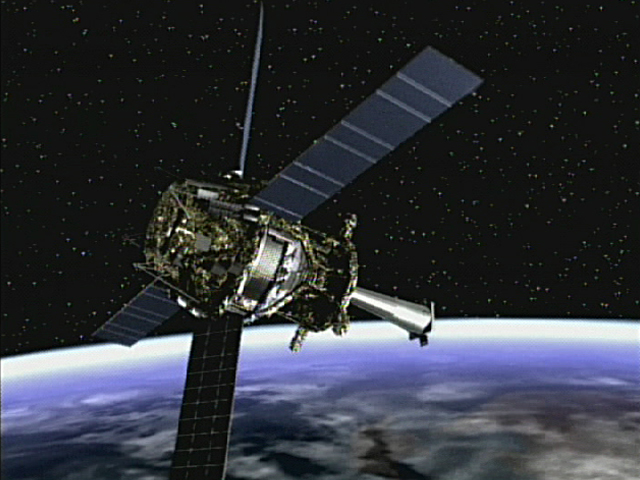 Artist&#039;s concept of Gravity Probe B spacecraft in orbit around the Earth.