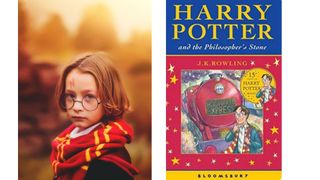 World book day illustrated by boy with harry potter scarf and head scar next to harry potter book for world book day ideas