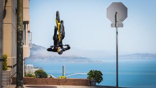 Danny MacAskill back flips his mountain bike in San Fransisco