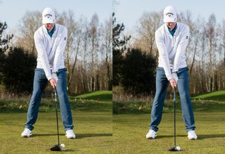 PGA pro Ben Emerson demonstrating the difference in address positions between a driver and a 3-wood