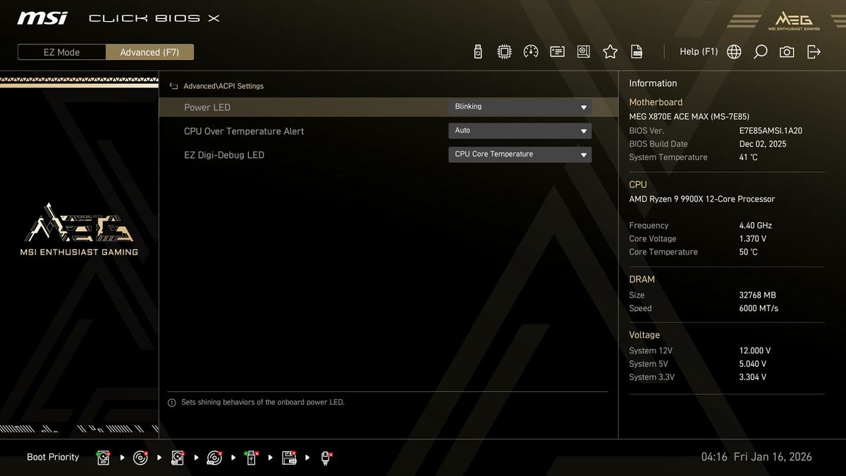 MSI MEG X870E Ace Max - BIOS