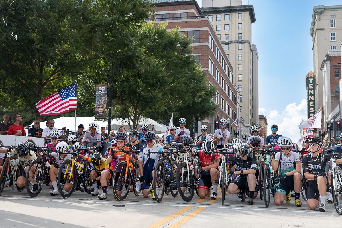 The women&#039;s pro peloton took a knee during the National Anthem to protest the Supreme Court ruling that overturned Roe v Wade.