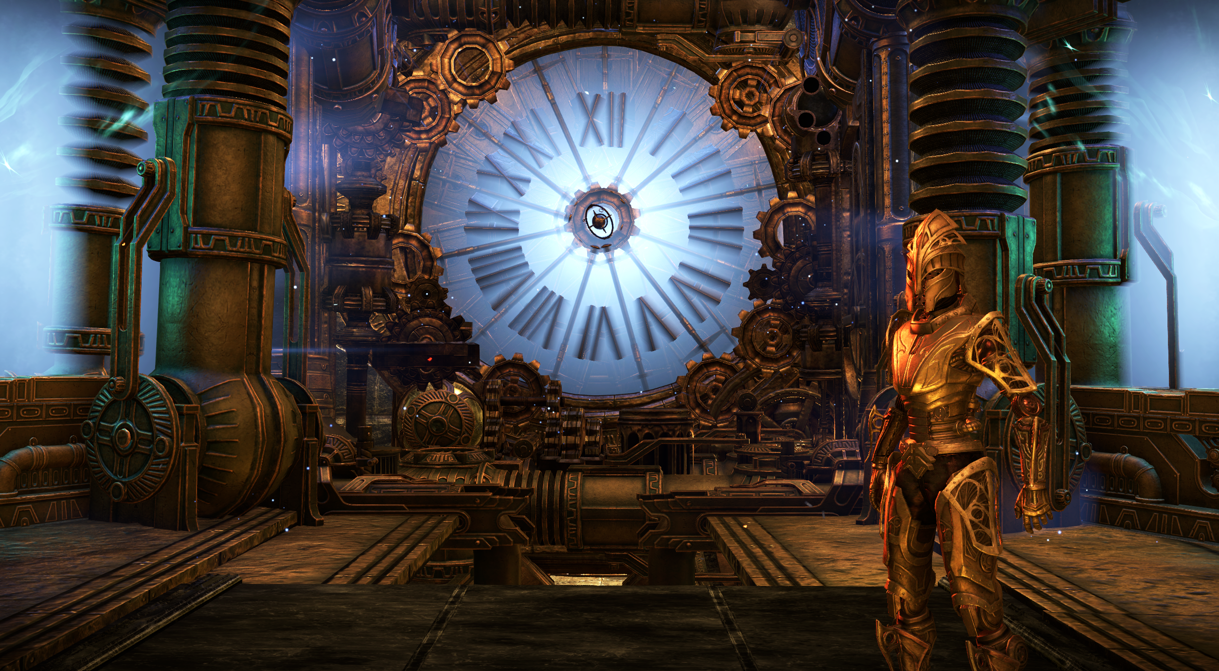 An image of a fully-modelled clock in The Elder Scrolls Online's housing system.