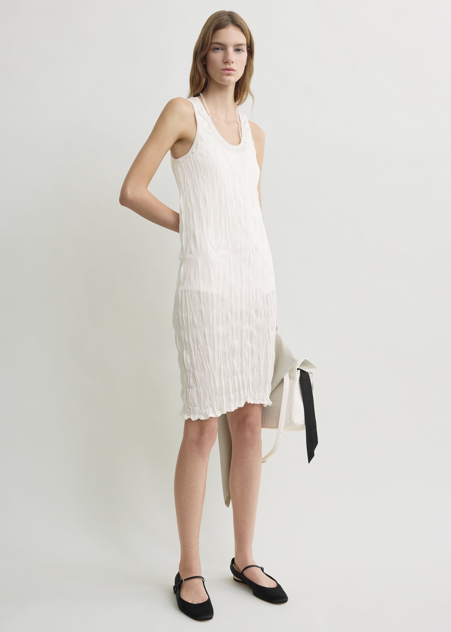 Crinkled Knit Tank Dress White - Xxs