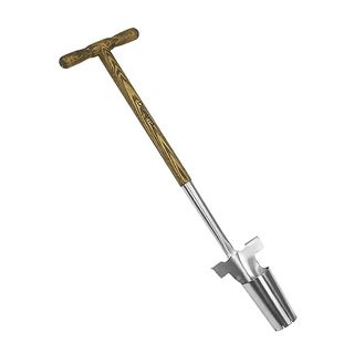 Dewayna Long Handled Bulb Planter Tool, 37'' Bend-Proof Stainless Steel Bulb Planter, 4'' Depth Mark Long Handled Hole Digger, Bulb Planter With Comfortable T-Shape Long Wood Handle for Planting Tulip