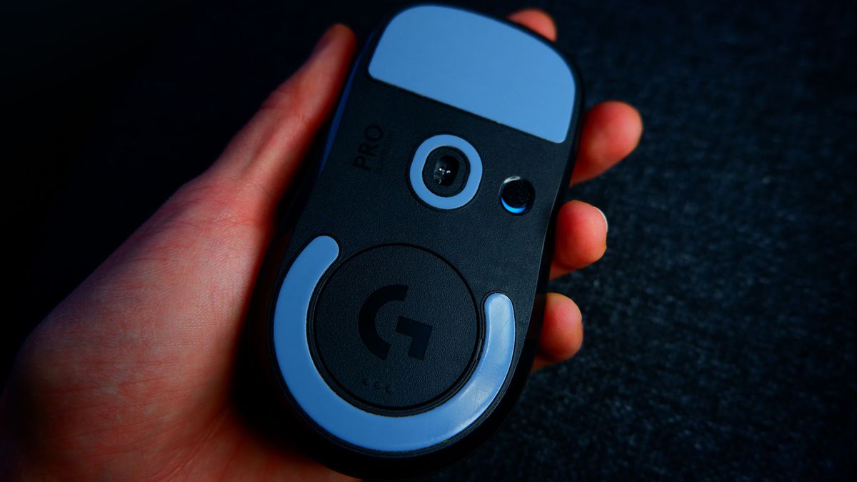 Logitech G Pro X Superlight gaming mouse pictured with dark background