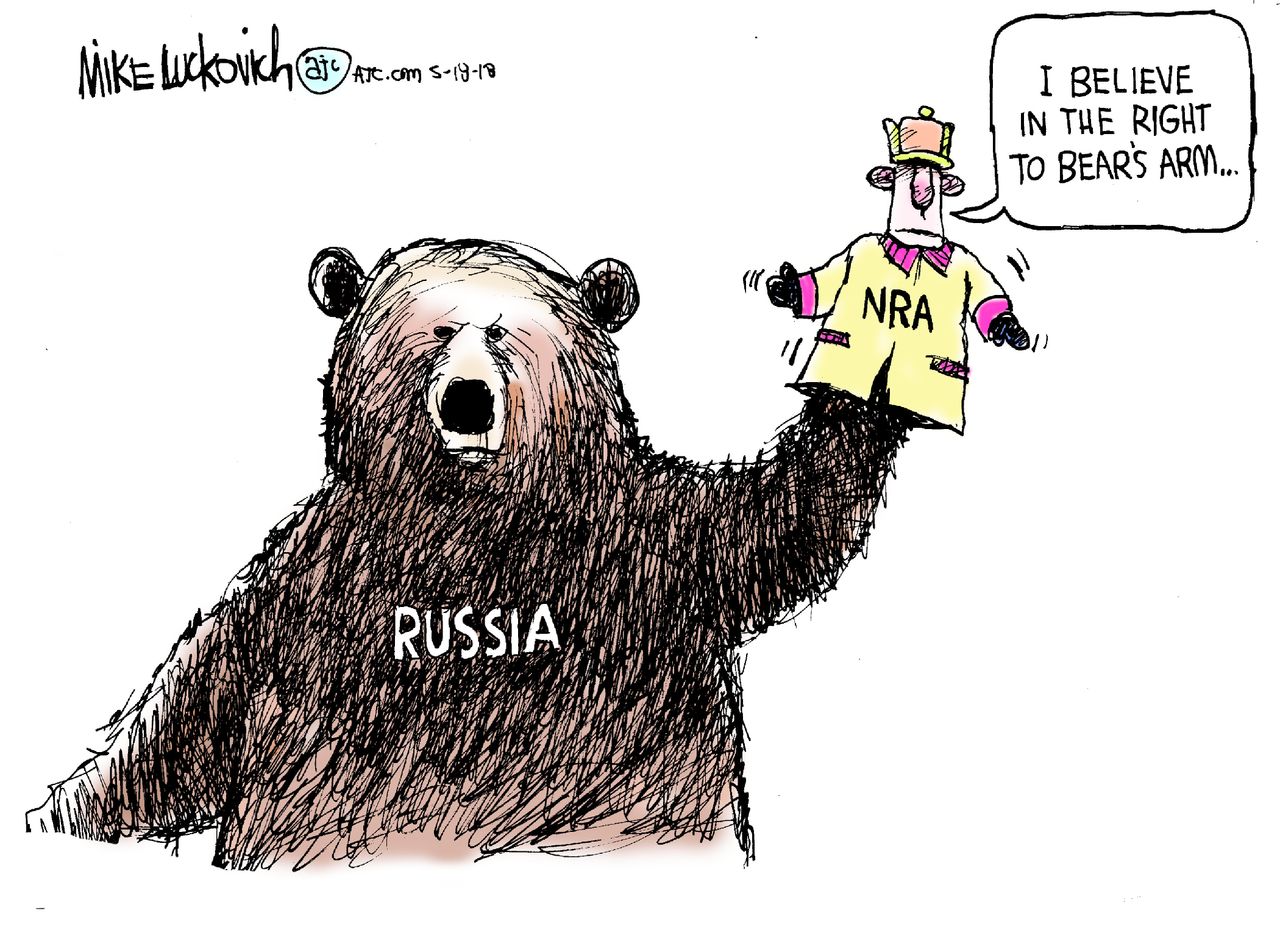 Political cartoon U.S. NRA Russia puppet