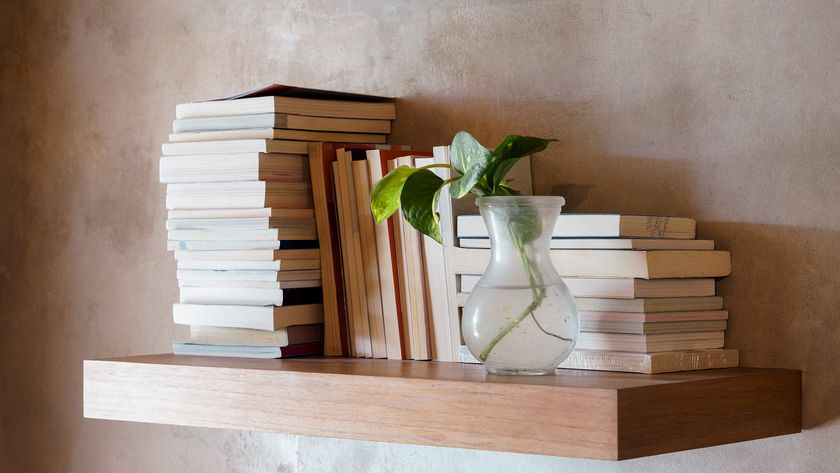 A floating wooden bookshelf