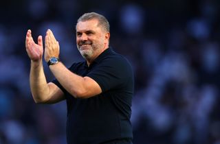 Tottenham manager Ange Postecoglu applauds the fans after victory over Manchester United in August 2023.